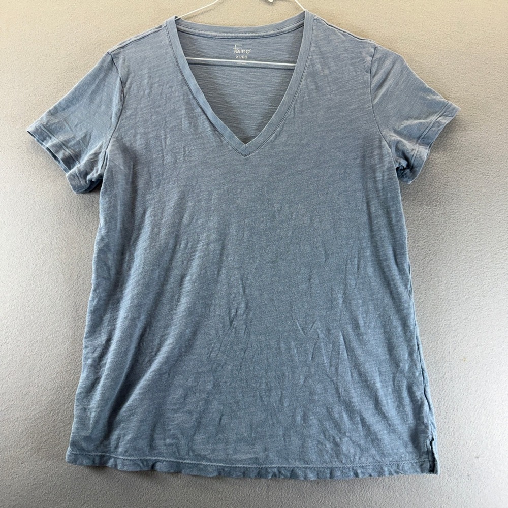 Felina Womens XL Blue V-Neck Slub Knit Short Sleeve T-Shirt C5024RB